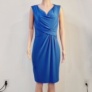Jones New York Women Cerulean Blue Knit Dress Ruched Size: 10